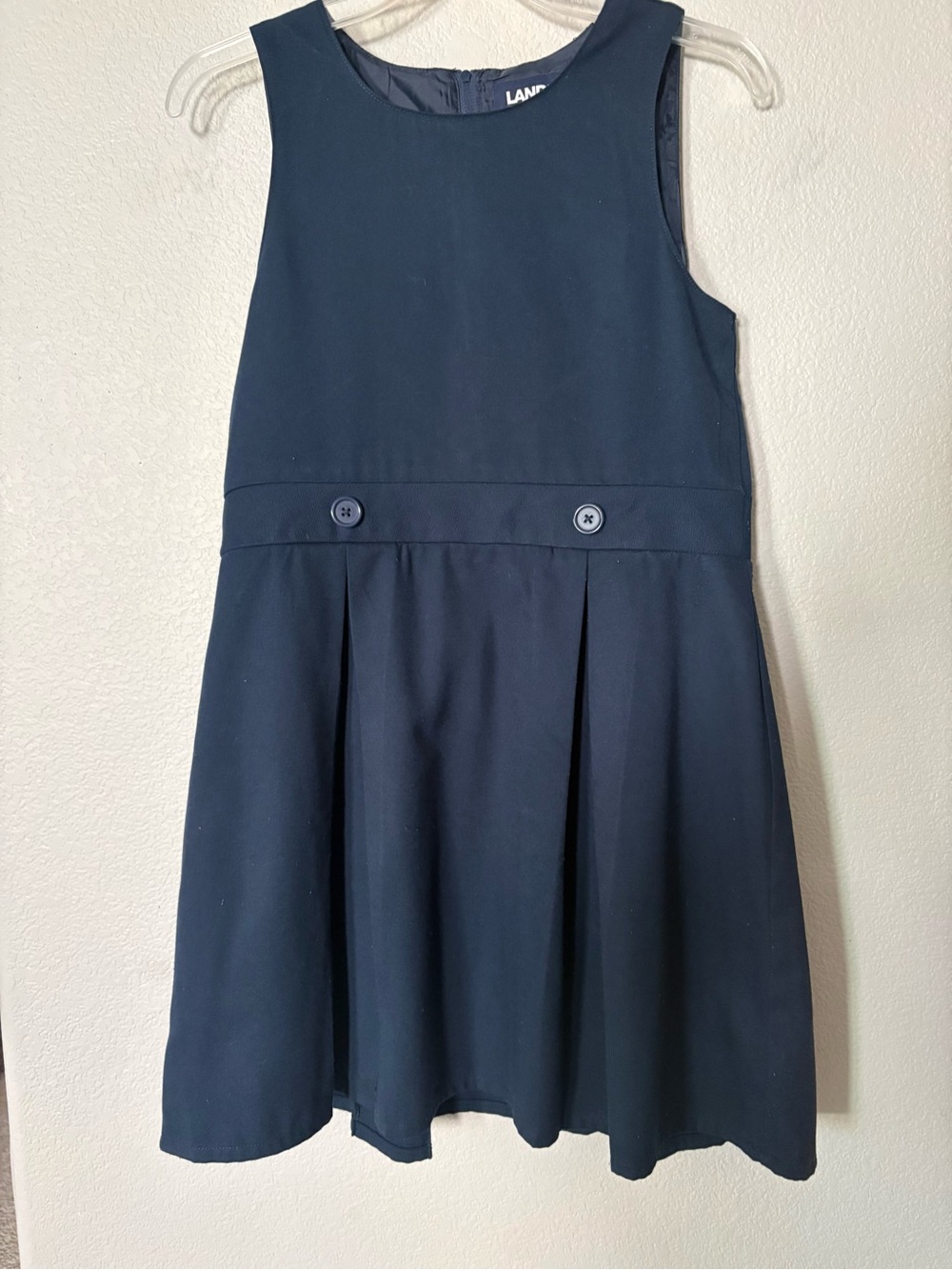 Lands' End Navy Sleeveless Pleated School Dress Sz 12